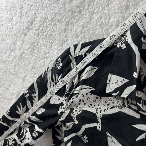 Talbots M Shirt Tropical Panther Jungle Cat Print Sheer Blouse Black White Top - Picture 4 of 11
